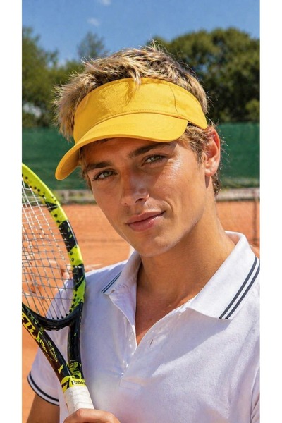 MARBERRY Κίτρινο βαμβακερό ανδρικό καπέλο Tenisci με ρυθμιζόμενο γείσο