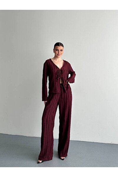 Bella Breeze Γυναικείο Σετ Παντελόνι και Πουκάμισο με Υφή, με Λεπτομέρεια Δεσ...