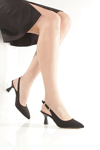 Y ESMA Μαύρο σουέντ με μυτερή μύτη, ανοιχτή πλάτη, μεγάλη αγκράφα, τακούνι 5 ...