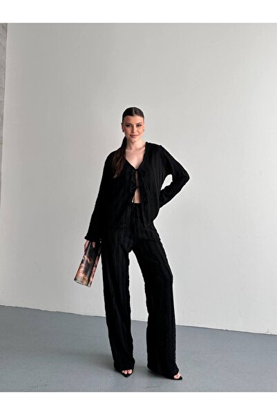 Bella Breeze Γυναικείο Σετ Παντελόνι και Πουκάμισο με Υφή, με Λεπτομέρεια Δεσ...