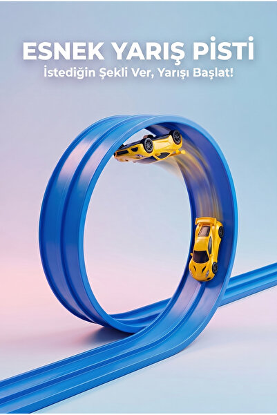 LENDASHOP Mavi Esnek Yarış Pisti 4.5 Mt Oyuncak Araba Pisti Aksiyon Parkuru E...