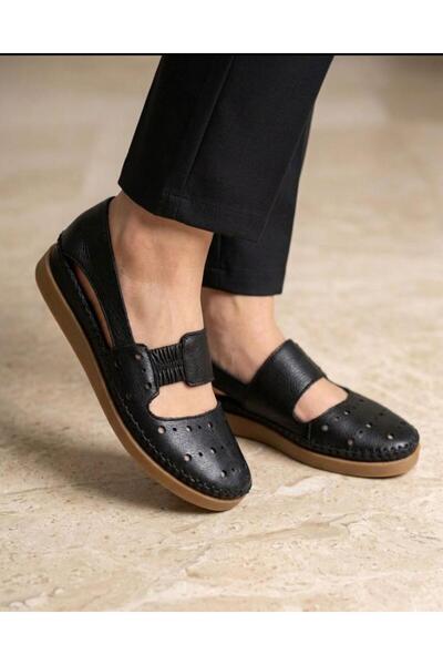 Daloğlu Μαύρα γυναικεία άνετα ορθοπεδικά καθημερινά σανδάλια από γνήσιο δέρμα