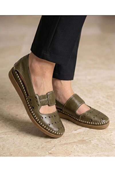 Daloğlu Χακί Χρώμα Γνήσιο Δέρμα Καθημερινά Άνετα Ορθοπεδικά Γυναικεία Σανδάλι...