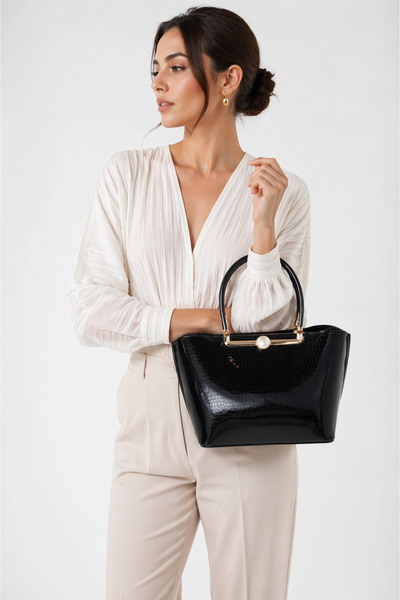 Moda Lime Μαύρη γυναικεία τσάντα χειρός και ώμου, μοντέρνας σχεδίασης, κομψή ...