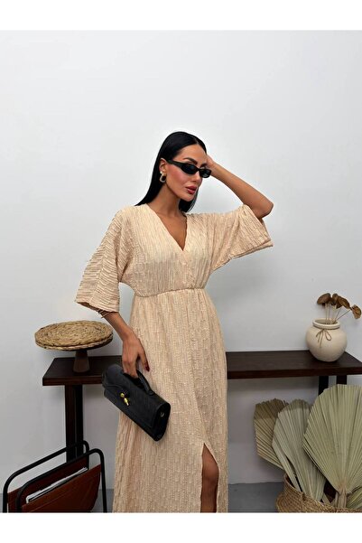 Bella Breeze Γυναικείο μίντι φόρεμα με διπλό γιακά, από υφασμάτινο ύφασμα, άν...