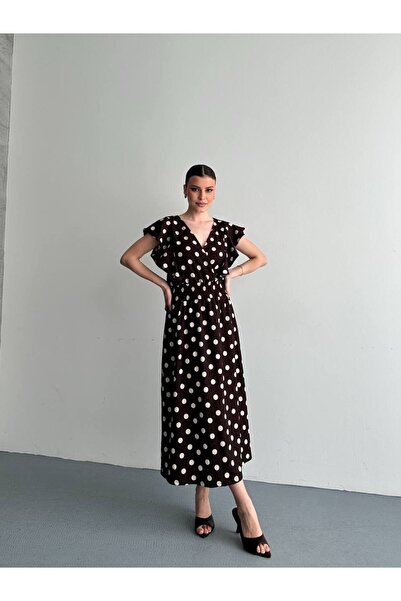 Bella Breeze Γυναικείο Πουά Φόρεμα Μίντι με V λαιμόκοψη και ελαστική μέση, Κο...