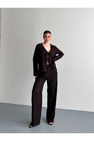 Bella Breeze Γυναικείο Σετ Παντελόνι και Πουκάμισο με Υφή, με Λεπτομέρεια Δεσ...
