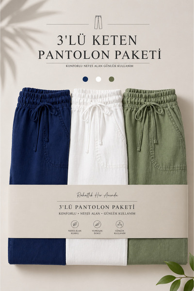 DAMGA JEANS 3 τεμάχια ανδρικά premium καλοκαιρινά λινά παντελόνια jogger