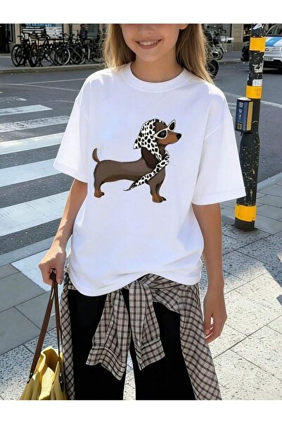 SVART WEAR Тениска с щампа на дакел, с кръгло деколте, 100% памук, къс ръкав,...