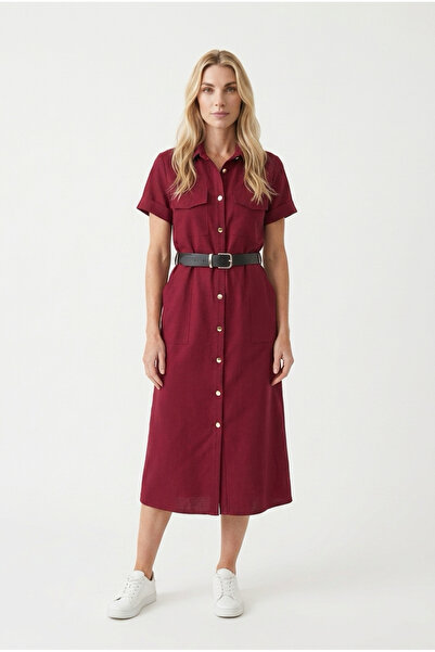 Revda Bordo cepli midi boy elbise