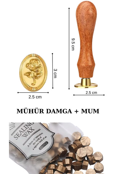 Vox Art Mühür Damga Seti (Ahşap Saplı, Pirinç ) GÜL ve 100 Adet Boncuk Mühür ...
