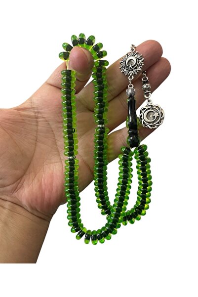 Trikala Mint Green Wheel Cut Crimped Fire Amber 99 Pieces Prayer Beads 11X4 mm