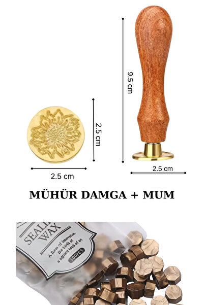 Vox Art Mühür Damga Seti (Ahşap Saplı, Pirinç) PAPATYA ve 100 Adet Boncuk Müh...