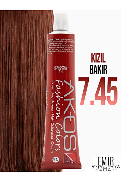 AKOS Yoğun Etkili Saç Boyası 60ml - Kızıl Bakır 7.45 + Pierra oksidan 60ml