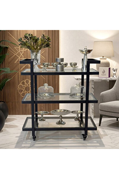 Al Hadaya Mall Arabic Luxury Serving Tray with Elegant Design - Black - 70X40...