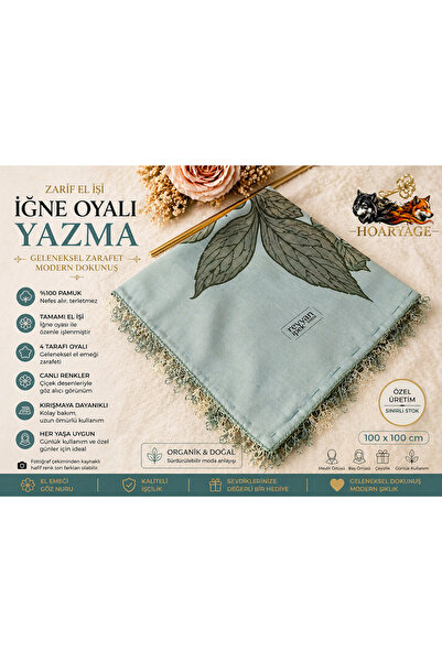 REYHAN Marka El İşi İğne Oyalı Yazma %100 Pamuk Tülbent – 4 Tarafı Oyalı Zari...