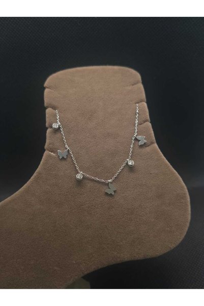 sarıyer silver Butterfly Model Zircon Stone Design Steel Anklet Summer Fashion Suitable for Daily Use Love and Affection Butterfly Stone Anklet