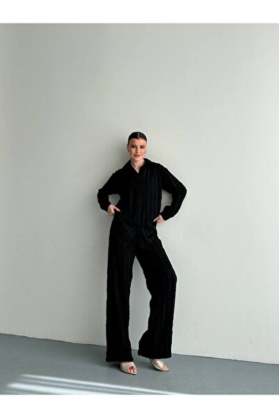 Bella Breeze Γυναικείο Σετ Πουκάμισο-Παντελόνι Χαλαρή Εφαρμογή Ριγέ Καθημεριν...