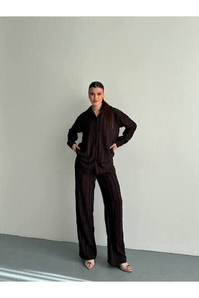 Bella Breeze Γυναικείο Σετ Πουκάμισο-Παντελόνι Χαλαρή Εφαρμογή Ριγέ Καθημεριν...