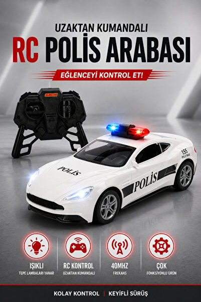 YILDIRIM OYUNCAK Pilli R/C Kumandalı Led Işıklı Polis Arabası 21 Cm Oyuncak A...