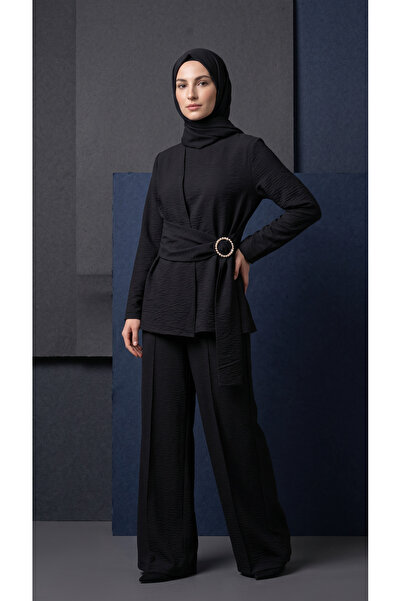 PİNK FLY Beli̇nden Kuşaği Gold Buckle Detail Stylish 2-Piece Suit with Pants