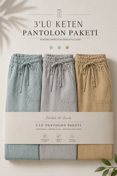 DAMGA JEANS 3 τεμάχια ανδρικά premium καλοκαιρινά λινά παντελόνια jogger