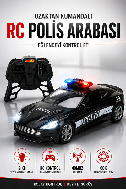YILDIRIM OYUNCAK Pilli R/C Kumandalı Led Işıklı Polis Arabası 21 Cm Oyuncak A...