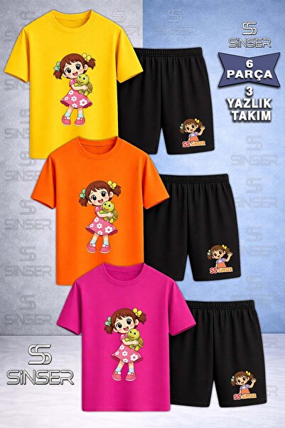 SS SİNSER Children's Sinser Girls' Turtle-Skin Printed Cyclone Neck 3-Piece T...