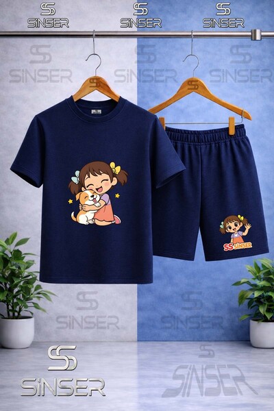 SS SİNSER Παιδικό μπλουζάκι με στάμπα SINSER GIRL HUGGING DOG - Σετ σορτς
