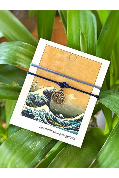 Atölye Merdiven Great Wave 2li Mavi Feng Shui Çin Japon Şans Parası Bileklik