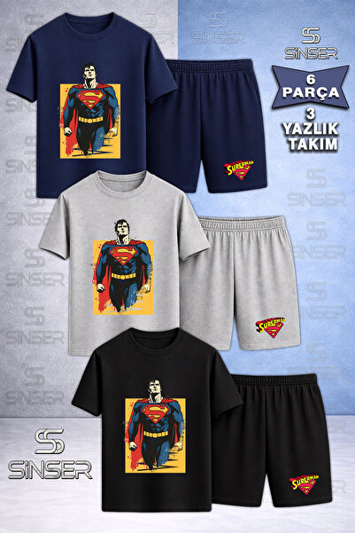 SS SİNSER Children's Sprman Sari Tvl Yarim Govde Printed Crew Neck 3-Piece T-...