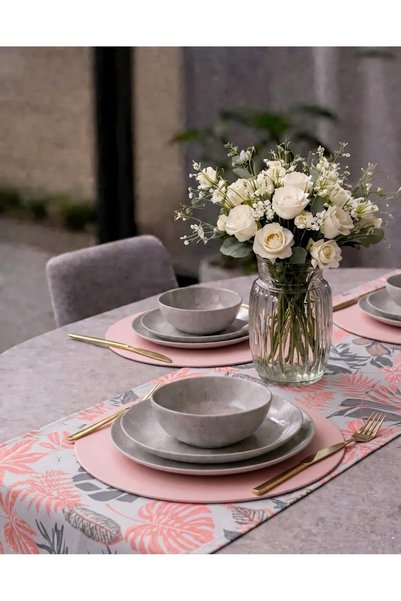 Econice American Service, New Season 6-Piece Pink Color Supla and Runner Cover Pink Coral Set