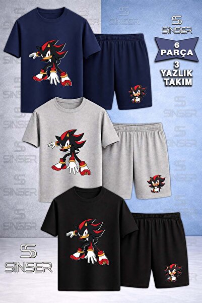 SS SİNSER Children's Snic Black One Egilen Printed Crew Neck 3-Piece T-Shirt ...