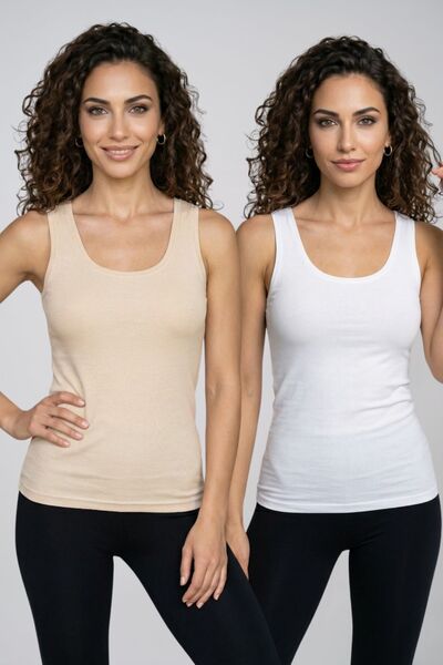 fevien Women's 2-Pack Thick Strap U-Neck Cotton Basic Undershirt - Extra Ribb...
