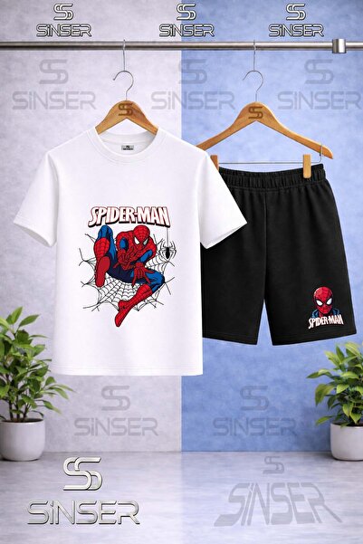SS SİNSER Children's Orumcekman Agli Ag Atan Printed Crew Neck T-Shirt - Shor...