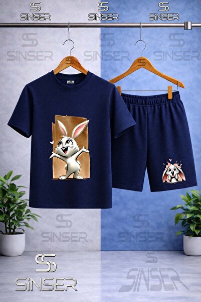 SS SİNSER Παιδικό TAVSAN TUVAL ΚΑΦΕ Μπλουζάκι με στάμπα με λαιμόκοψη - Σετ σορτς