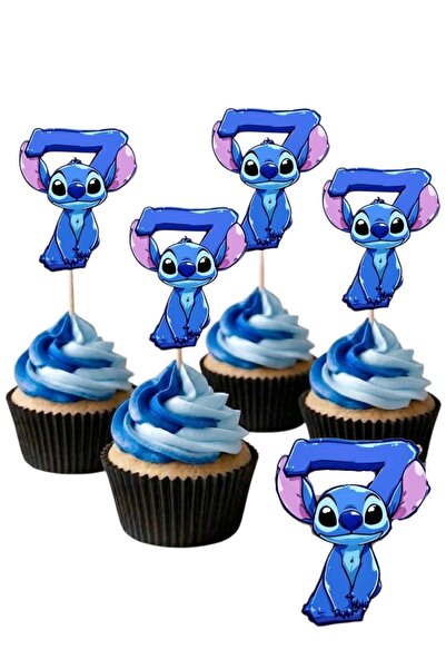telaşe memuru Stitch 10 Adet Cupcake Pasta Süsü - Stitch 7 Yaş Şekilli Kürdan...