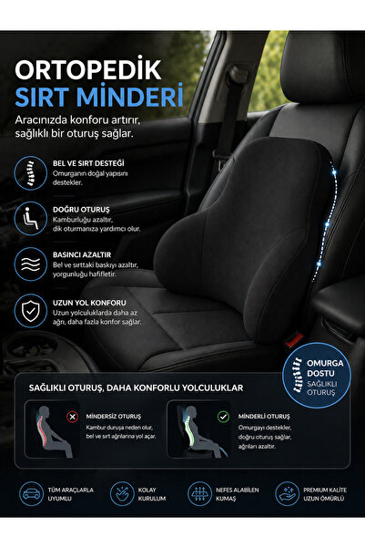 EpiRelax Visco Araç Bel Desteği Ortopedik Sırt Minderi Oto Koltuk Minder Arab...