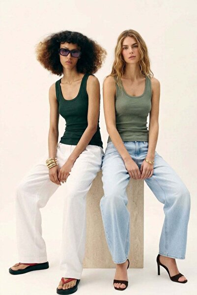 COTENCONCEPT 2 Pieces Ribbed Fitted Front and Back U-Neck Strap T-Shirt