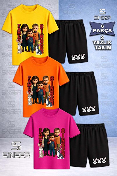 SS SİNSER Children's Sinser Yazili Tavsan Printed Crew Neck 3-Piece T-Shirt -...