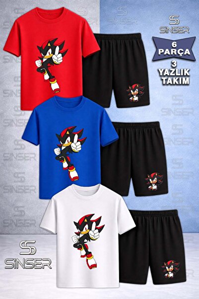 SS SİNSER Children's Snic Black Single Pointer Finger Printed Crew Neck 3-Pie...