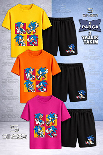 SS SİNSER Children's Snic 4Kare Foto Icinde Printed Crew Neck 3-Piece T-Shirt...