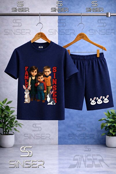 SS SİNSER Children's Sinser Yazili Tavsan Printed Crew Neck T-Shirt - Shorts Set