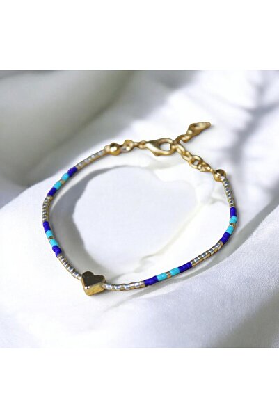 DEHNA Navy Blue Miyuki Bead Heart Adjustable Women's Bracelet Stylish Jewelry