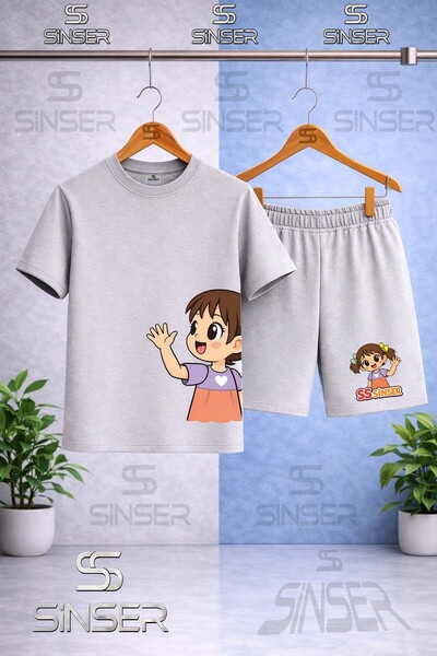 SS SİNSER Children's Sinser Girls Left Side Printed Crew Neck T-Shirt - Short...