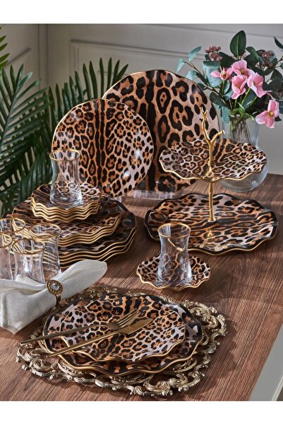 ev dizaynımm Leopar 6 Kişilik 30 Parça Çay Vakti İkram Takımı