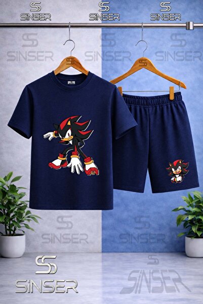 SS SİNSER Children's Snic Siyah One Egilen Printed Crew Neck T-Shirt - Shorts...
