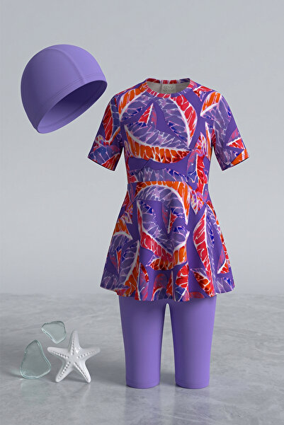 CUPSEA Κοριτσίστικο μαγιό τριών τεμαχίων με κοντό μανίκι, φούστα και κολάν