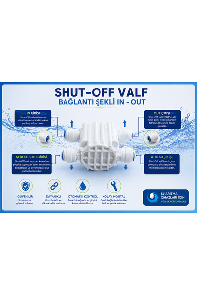 Temur Company Su Arıtma Cihazları İçin Shut Off Valf, 4 Yollu Vana