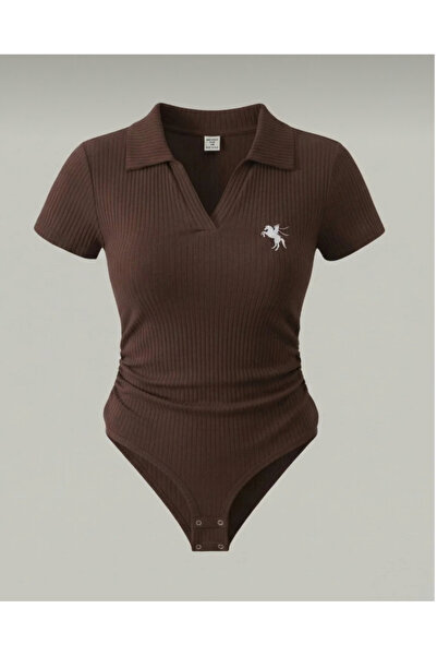 DEEFWEAR Polo Collar Embroidered Bodysuit Blouse